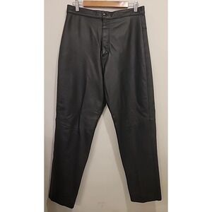 Women's 100% Black Leather Pants 32x30‎ Size 14 Highwaisted Straightleg Rock